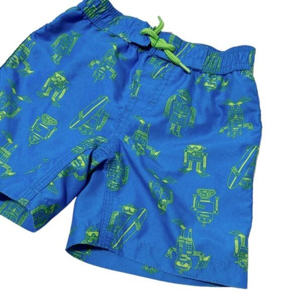 Joe Fresh Toddler Boys Robot Print Swim Shorts Blue - Picture 2 of 3